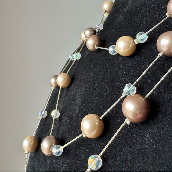 Lia Sophia Station Necklace Gold Brown Beige Pearls (Vintage Flapper Girl Pearl) - Picture 11 of 17